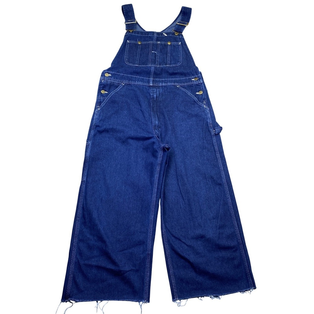 Roebucks Wear Tuff For Sears Denim Overalls Wide Leg Raw Hem Blue Jean Fits 34"